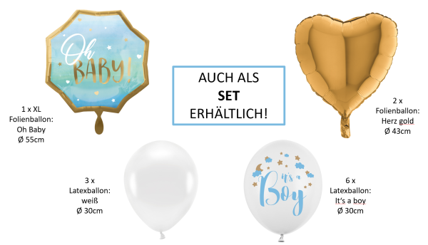 XL Folienballon Figur - Oh Baby, blau - ø 55cm